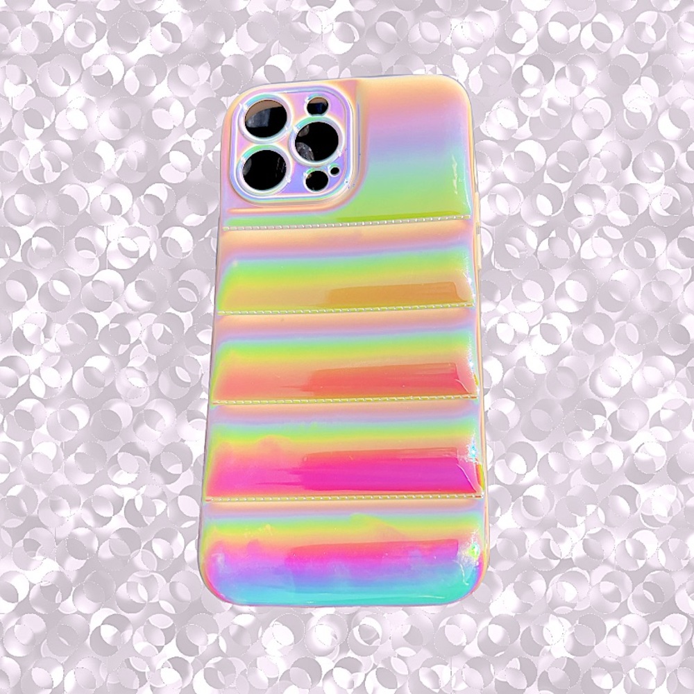 Ivory OFF White iPhone 13 PRO Metallic Ombre Iridescent Pearlized BUBBLE Puffer